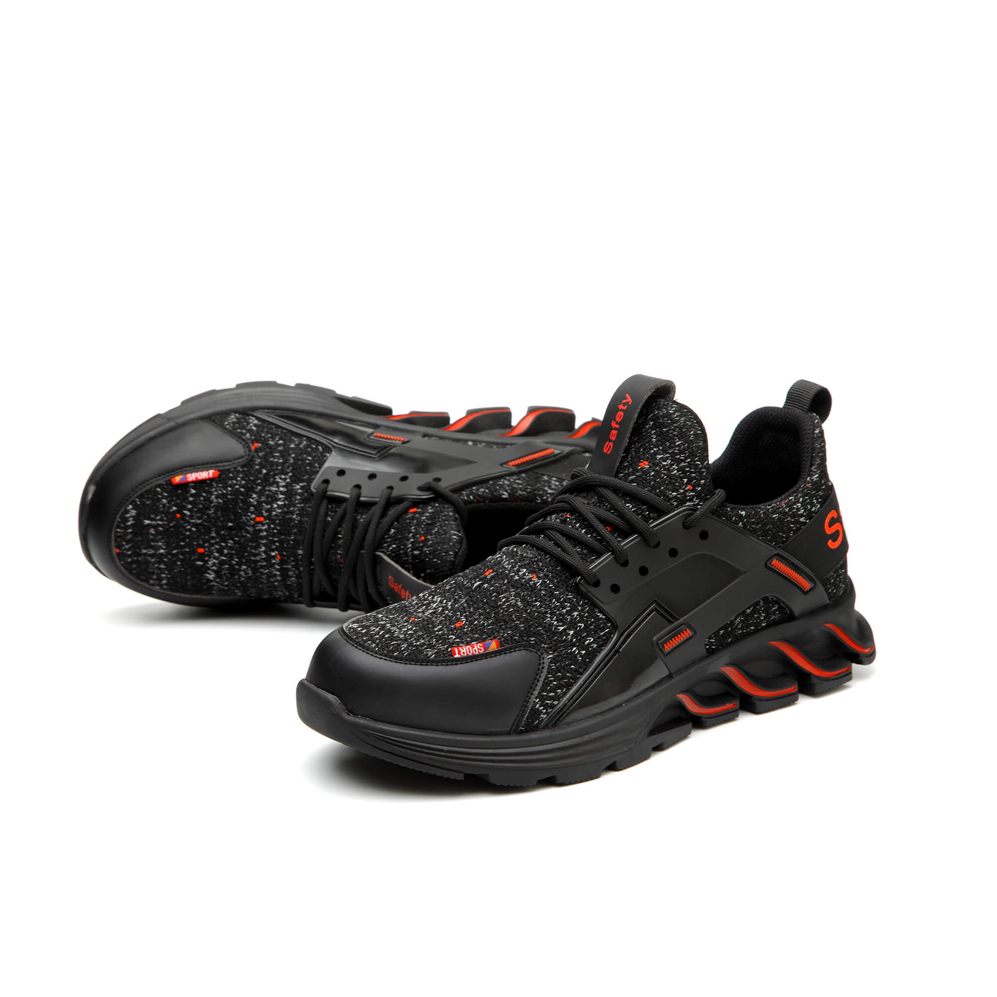 F19 BLACK RED Steel Toe Safety Shoes Lightweight for Men Women