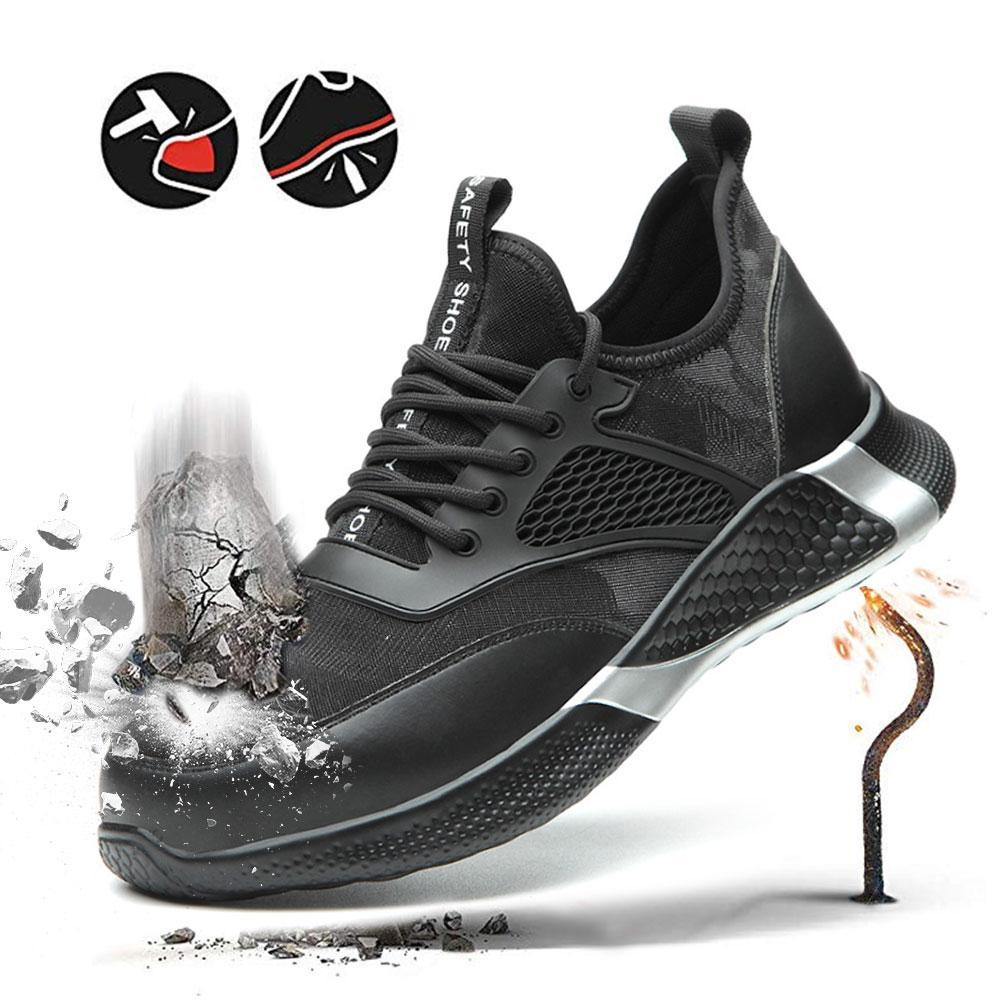N3 Black Steel Toe Shoes Lightweight for Men Women