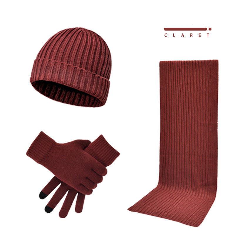 3pcs Knitted Woolen Thickened Scarf Hat Gloves Warm Set for Women Men
